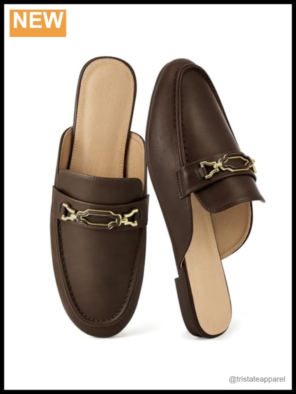 Diarilip Women's Mules Faux Leather Slip On Flats Chain Decor Cushioned